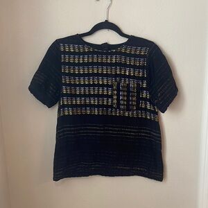 Ace & Jig Nile Metallic Stripe Top Black Gold Silver Handwoven Size S